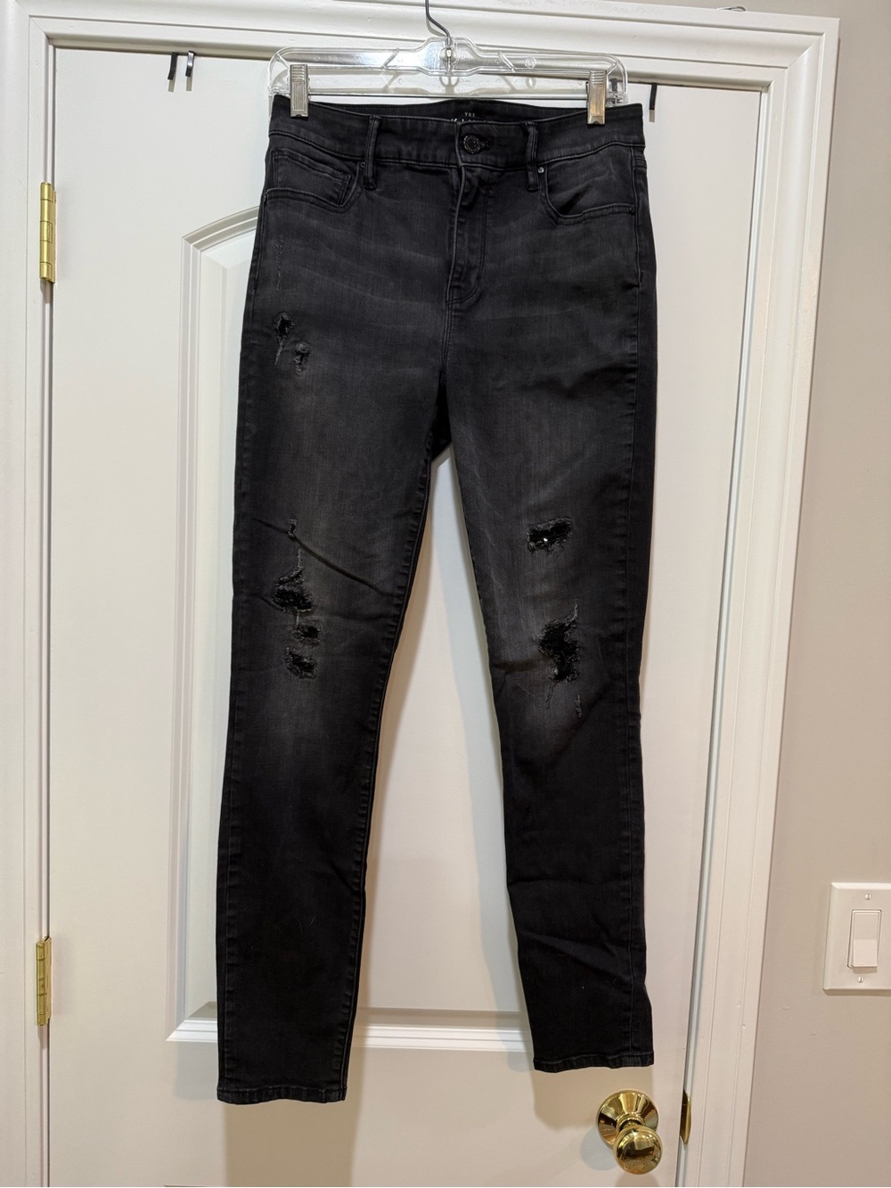 White House Black Market Washed Black Ripped Skinny Jeans